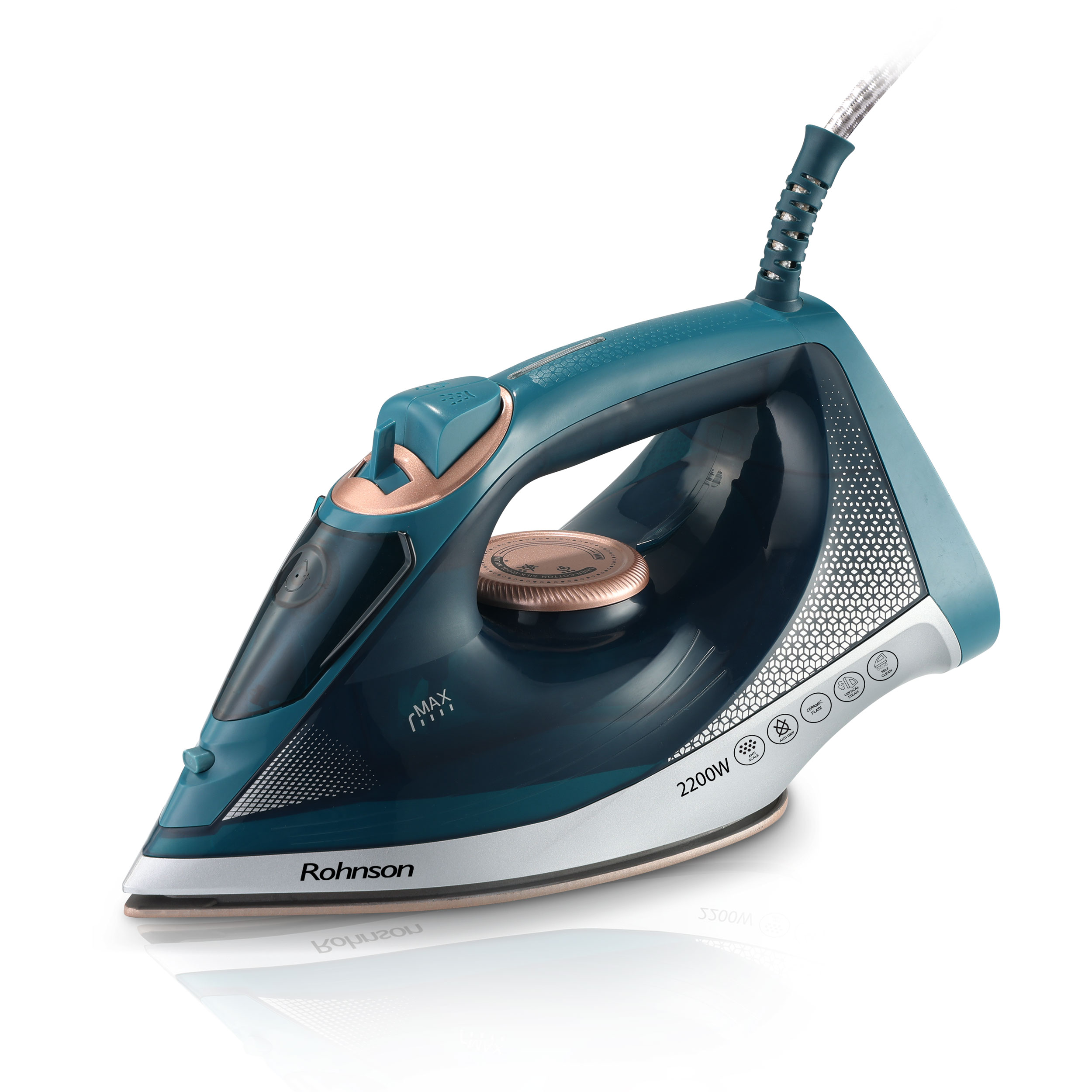 Fier de calcat Rohnson R356, talpa ceramica, 2200W, 350 ml, sistem anti-picurare și anti-calcar, sistem de auto-curatare, protecție împotriva
