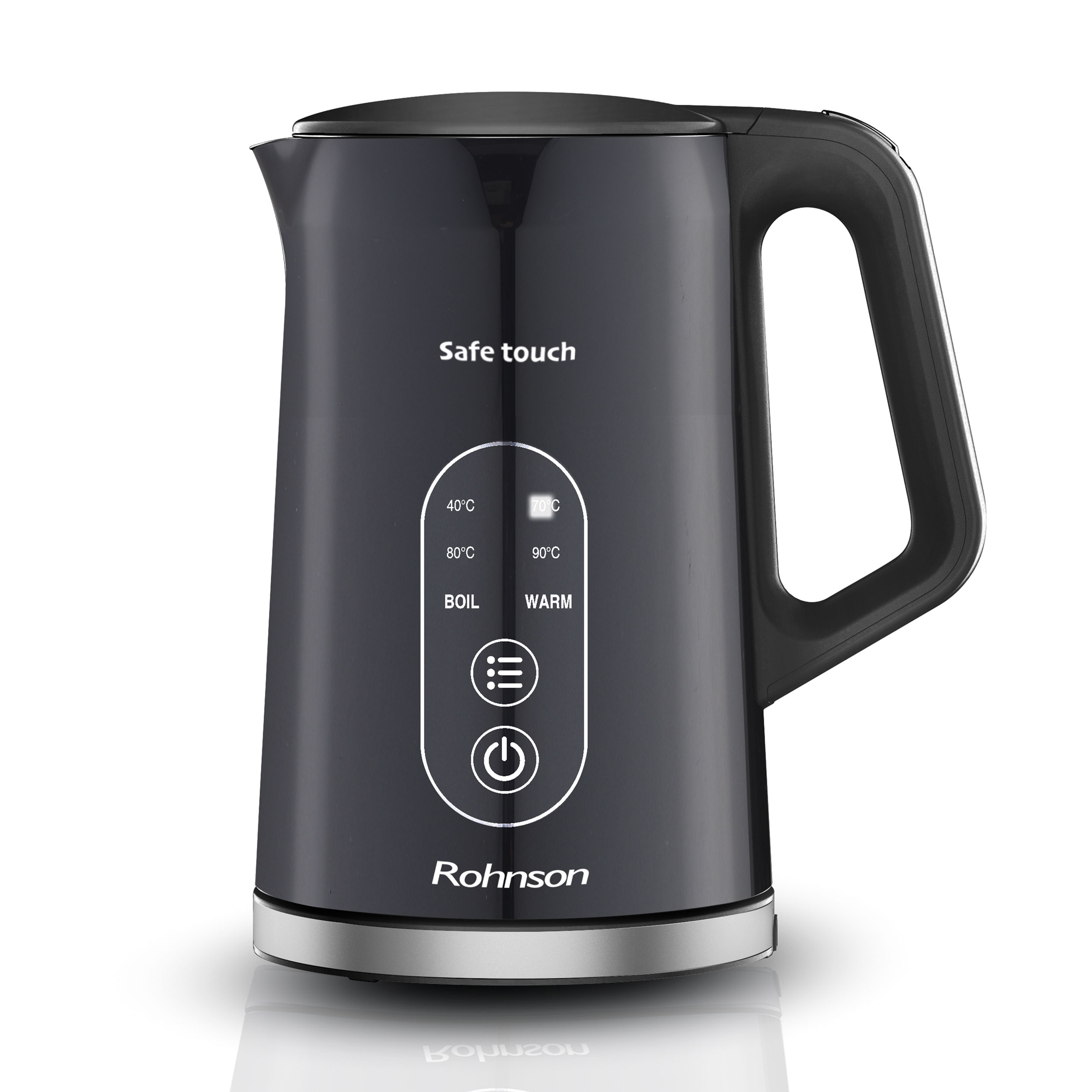 Cana fierbator, Rohnson R7527, Double Wall, 2200W, 1.7L, oprire automata, 2h functie pastrare cald, deschidere automata a capacului, 5 niveluri de 