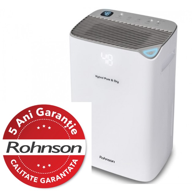 Dezumidificator și purificator de aer Rohnson R91020 Hybrid Pure & Dry, 293 W, 120 m², 20 l/24h, Rezervor 2.8 l, 160 m³ / h, Temporizator 1-24 h,