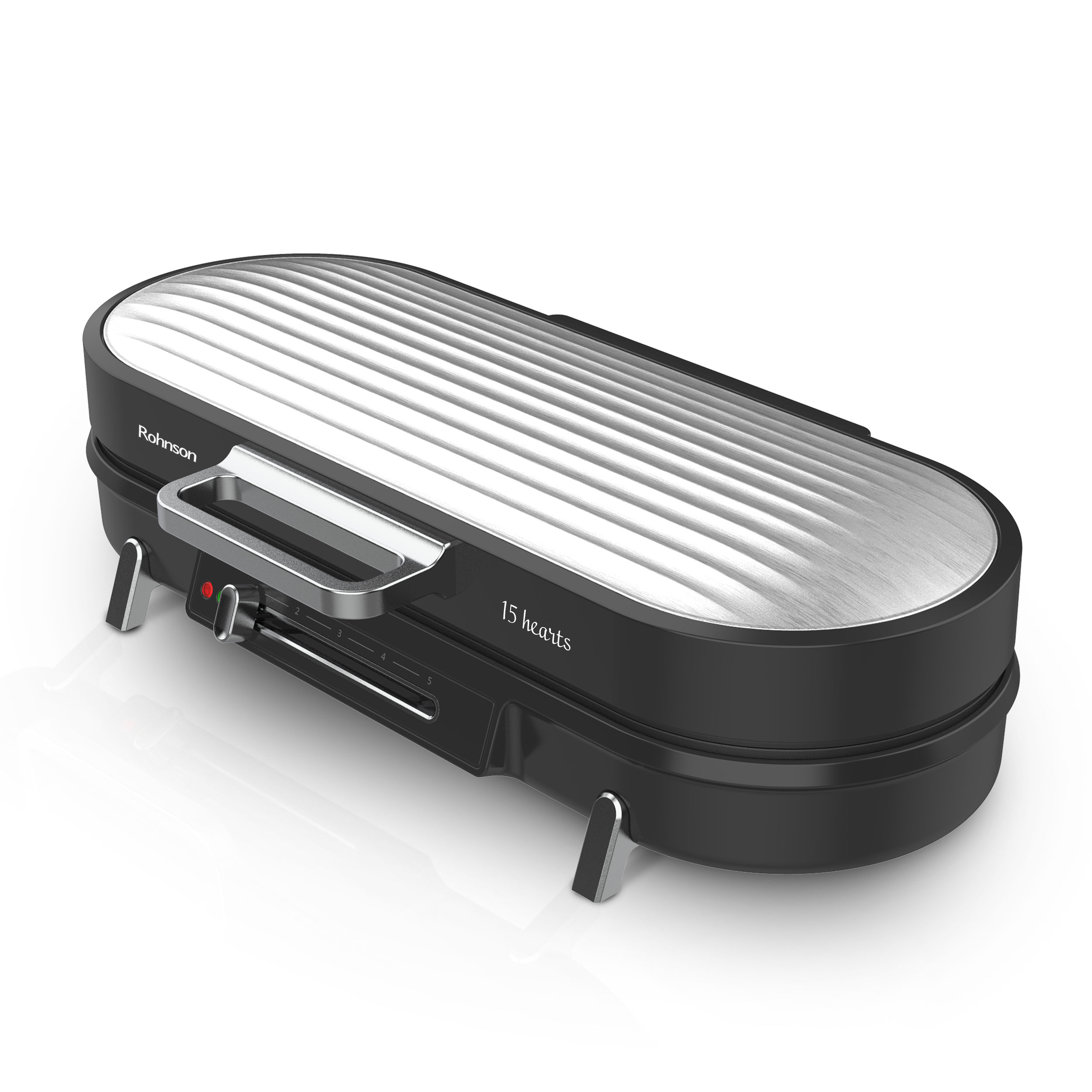 Aparat pentru preparat vafe, Rohnson R2206, 1200W, 15 vafe inima, 5 trepte de temperatura, placi antiaderente, termostat, protectie la supraincalzire