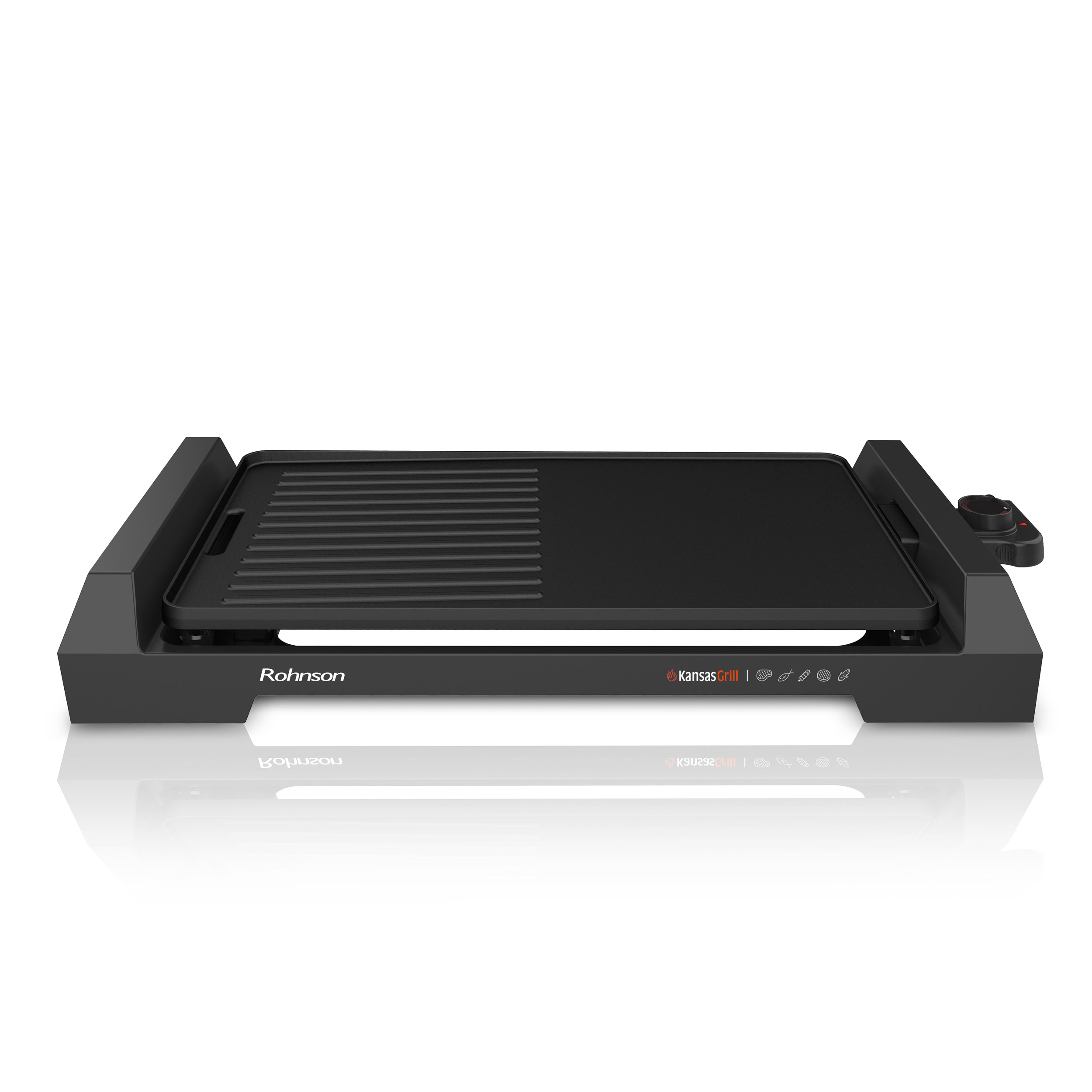 Gratar electric, Rohnson R2533 Kansas, 2000W, 25 x 45 cm, termostat detasabil, placa detasabila antiaderenta, tava de scurgere, protectie la