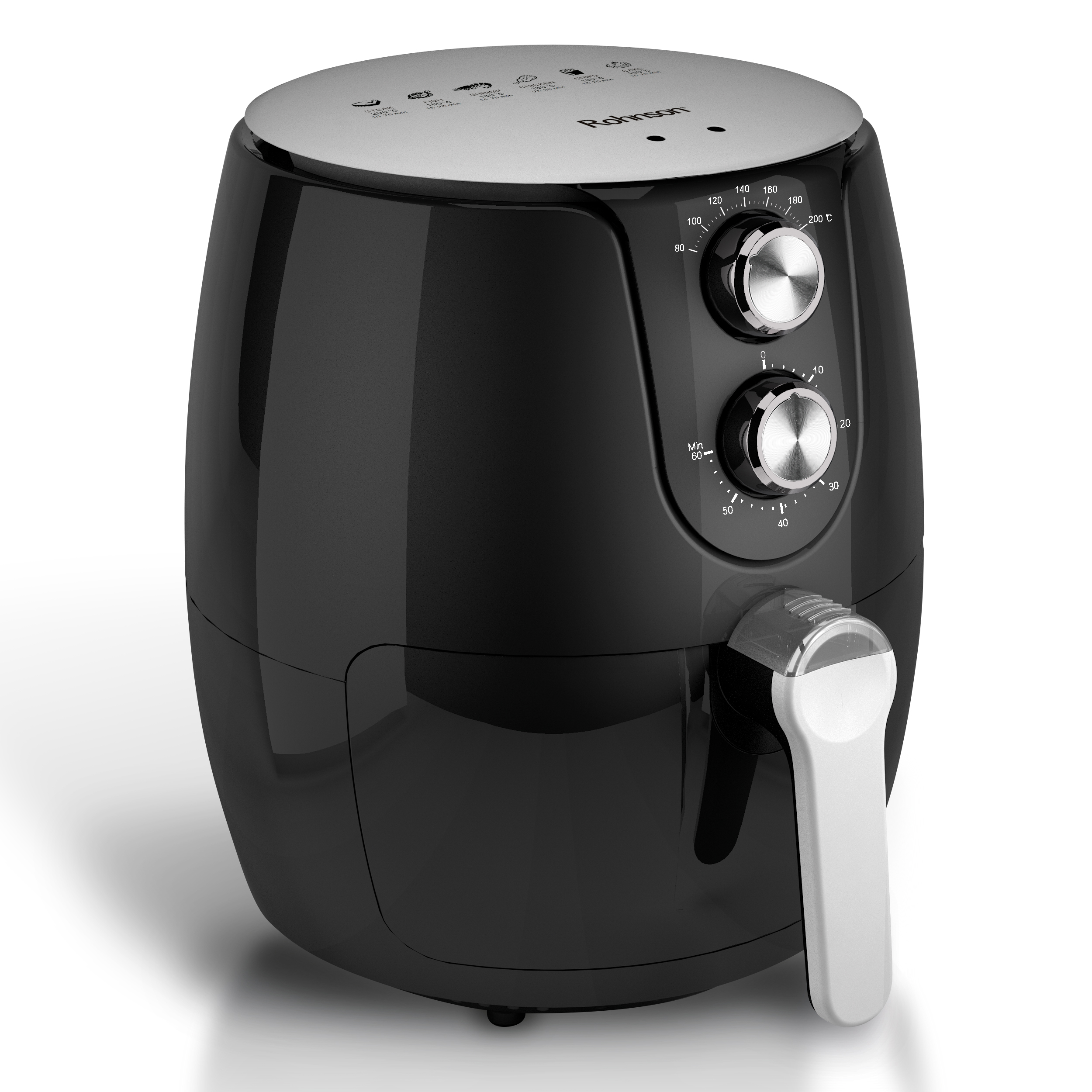 Friteuza Hot Air Fryer Rohnson R-2812, 1500W, temperatura reglabila 80-200 ° C, capacitate 2.5L, volum recipient 3.2L, temporizator, indicator luminos