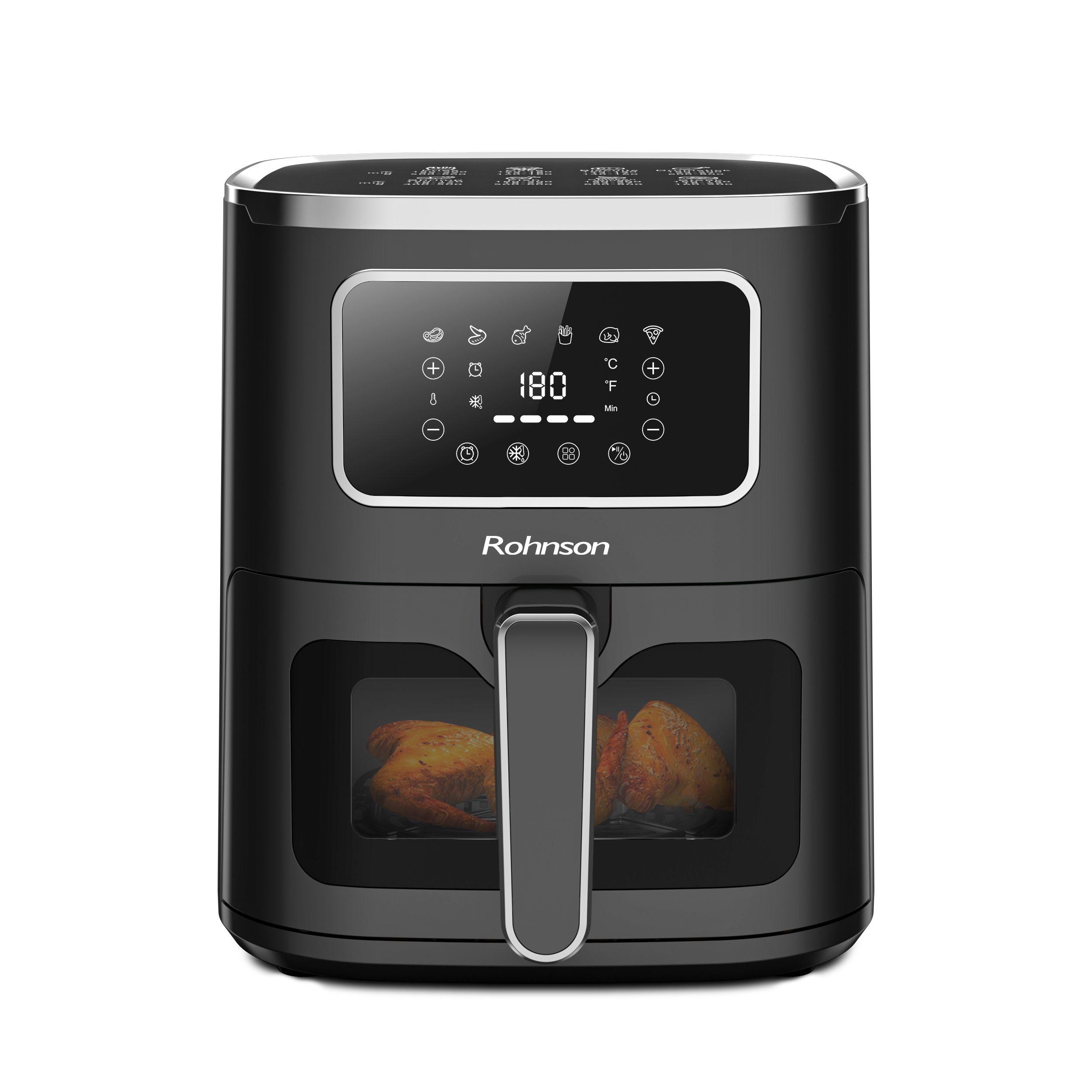 Friteuza cu aer cald Rohnson R2862, 1450W, 5L, Sistem de încălzire 3D uniform la 360°, 8 programe automate, timer 60 min, 80-200 °C, fereastra dubla,