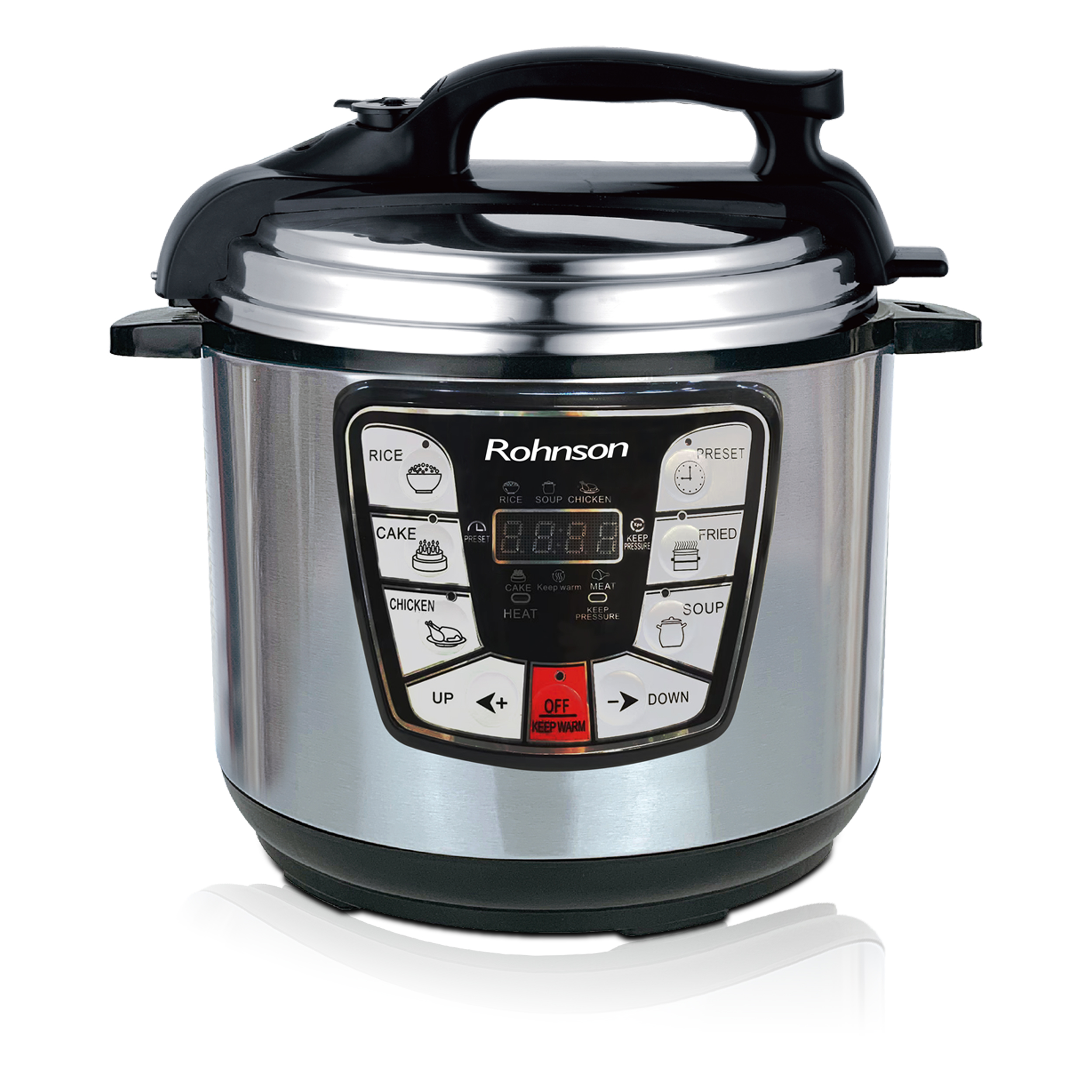 Multicooker Rohnson R2865, 1000W, 6L, Display digital , 5 programe inteligente, timer 60 min, start intarziat pana la 24 h, functie pastrare cald, 