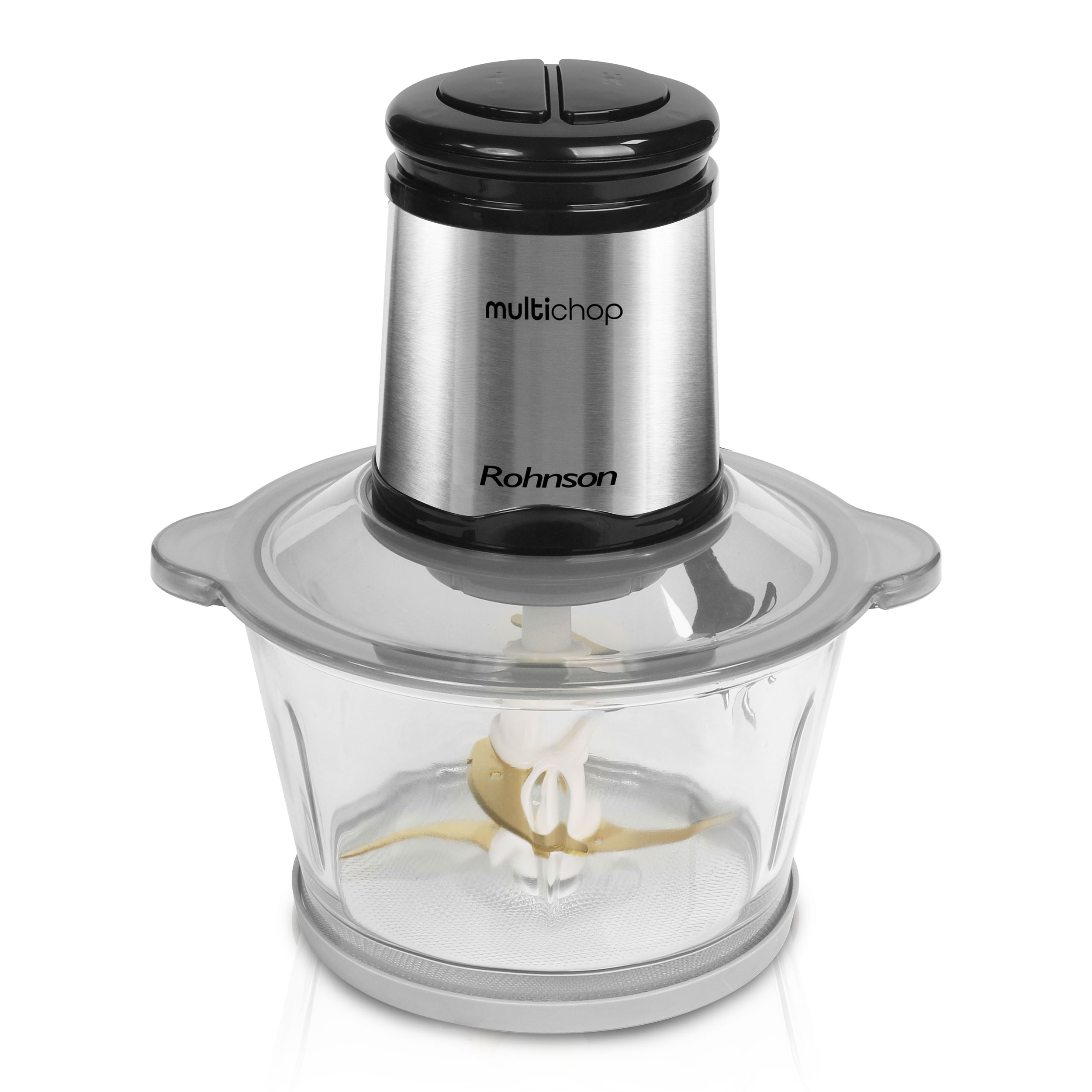 Chopper Rohnson R5118 MultiChop, motor din Cupru, 400W, bol sticla 1,8L, 4 cuțite de titan, 2 viteze + Pulse, 76 Db, protectie impotriva
