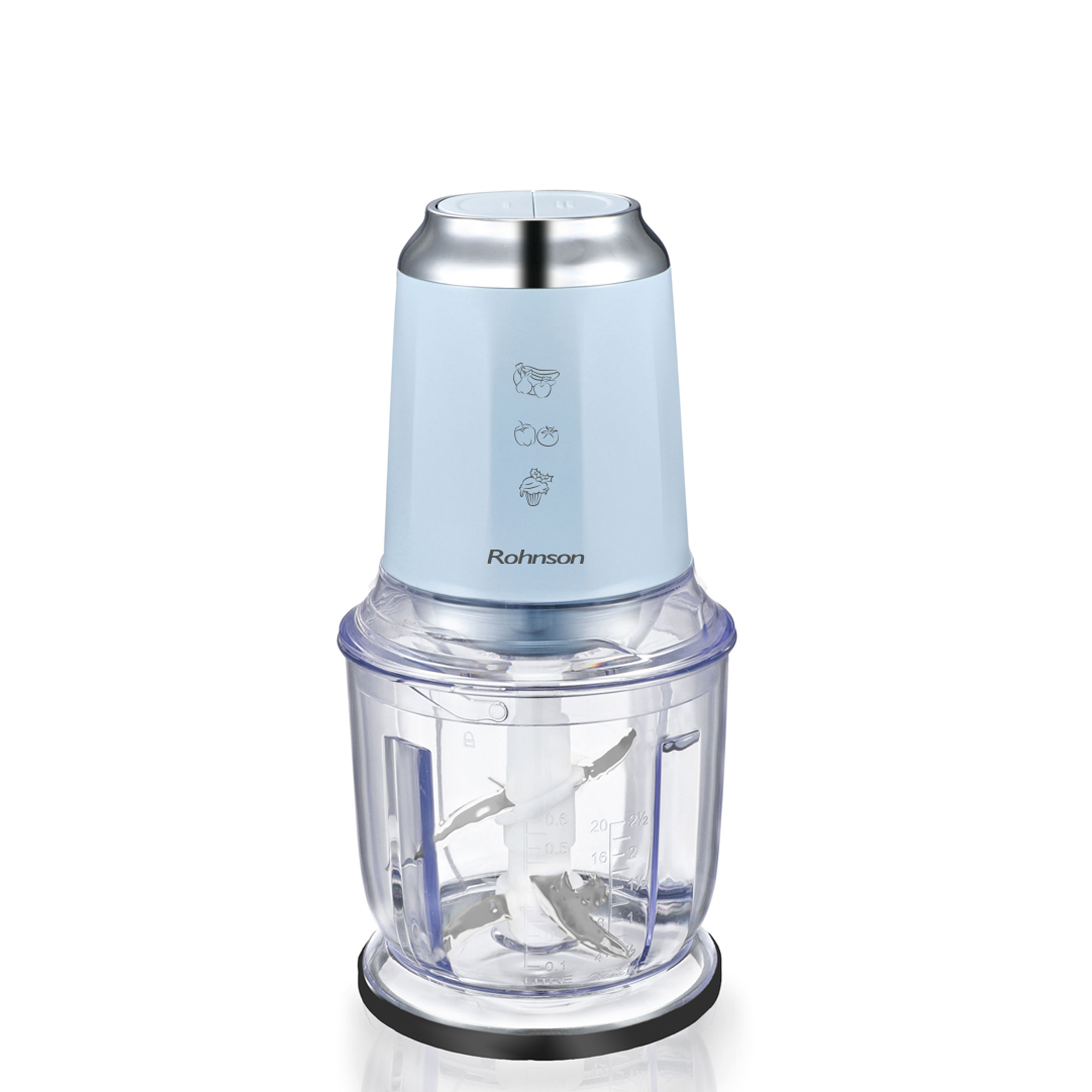 Chopper Rohnson R518S, 600W, 0,6 L, 6 cuțite de inox, 2 viteze, 85 dB, protecție împotriva supraîncălzirii, arbore metalic,