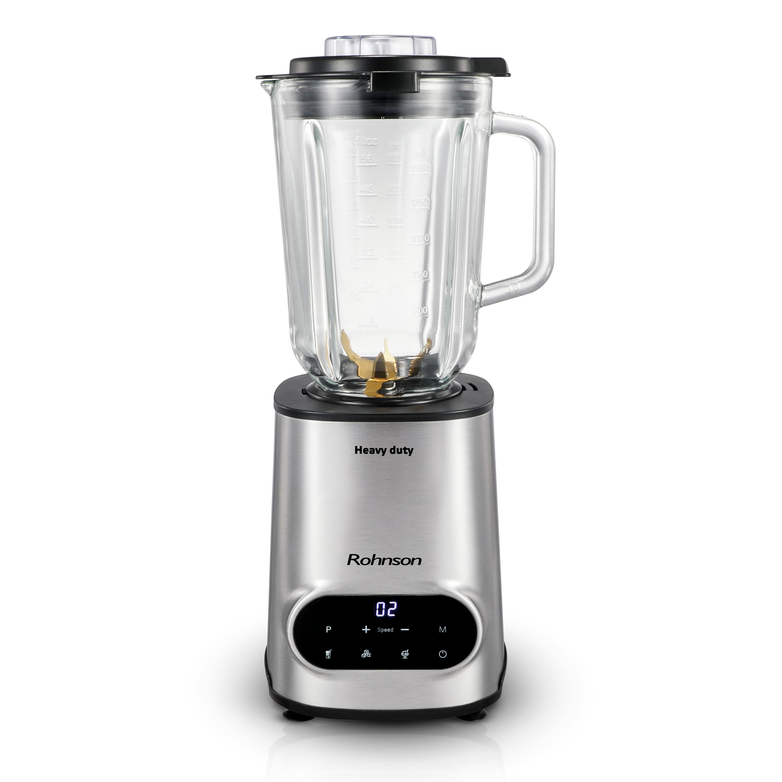 Blender de masa, Rohnson R5344, Heavy Duty, 1600W, 20.000 rpm, cana sticla, 1.5L, 6 cutite titan, 10 viteze, 90 dB, argintiu/negru