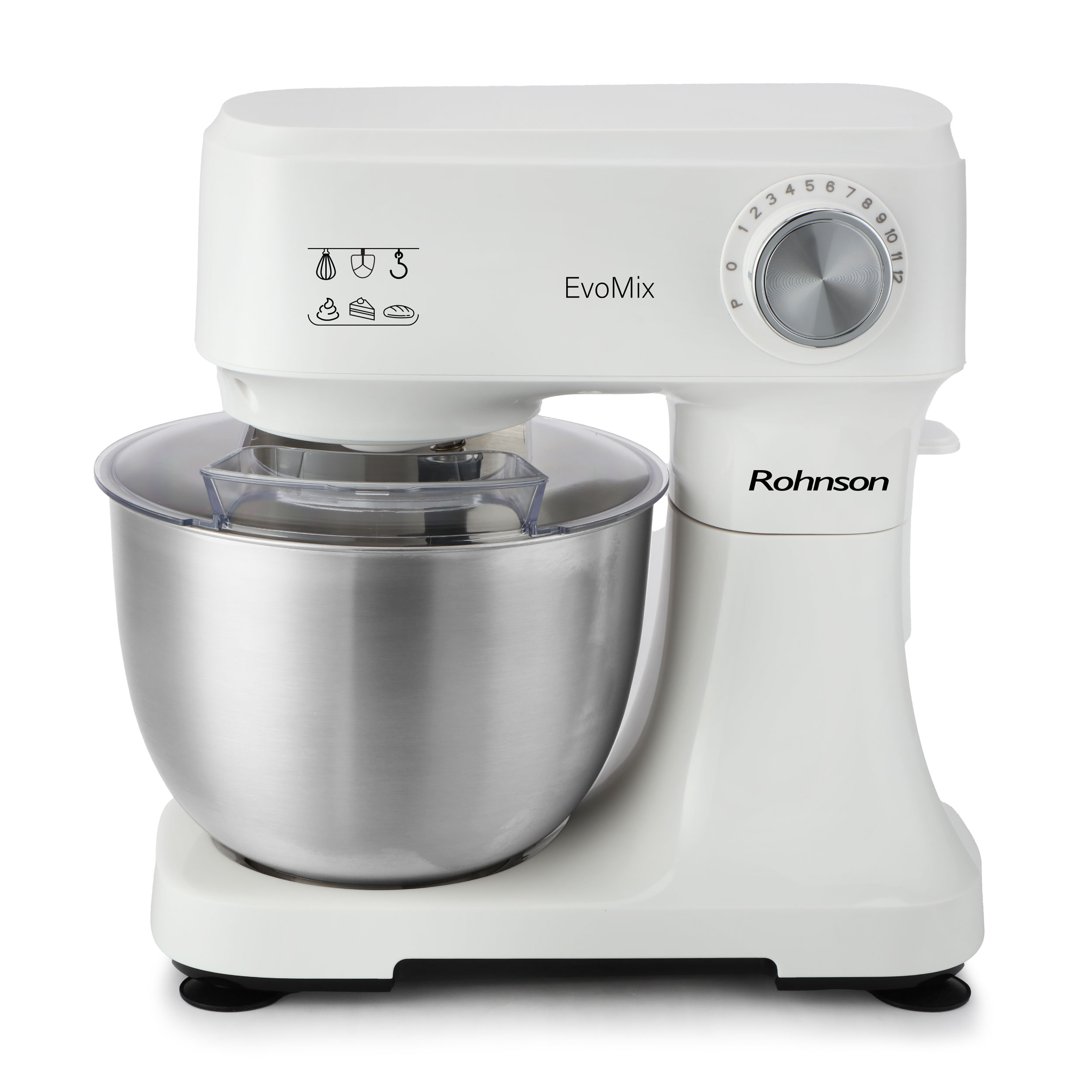 Robot de bucatarie Rohnson R5551, 750 W consum, putere 600 W, bol 3.5 L inox, 12 viteze, capac cu deschidere si transparent, alb