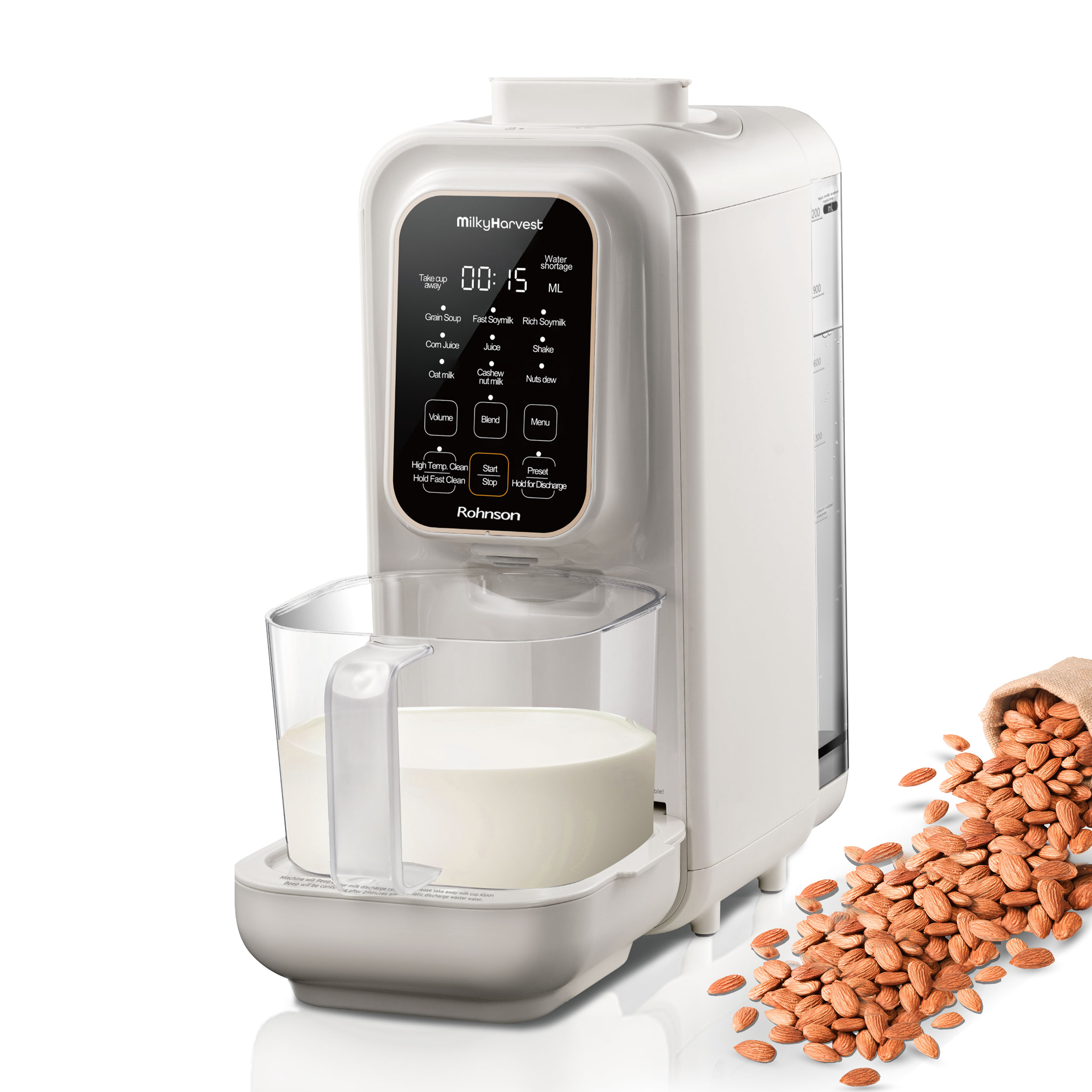 Aparat pentru preparat lapte vegetal, Rohnson R5901 MilkyHarvest, migdale, ovăz, caju, soia, cereale, sucuri si shake-uri, 2000W, 1,2L, 5 lame inox, 
