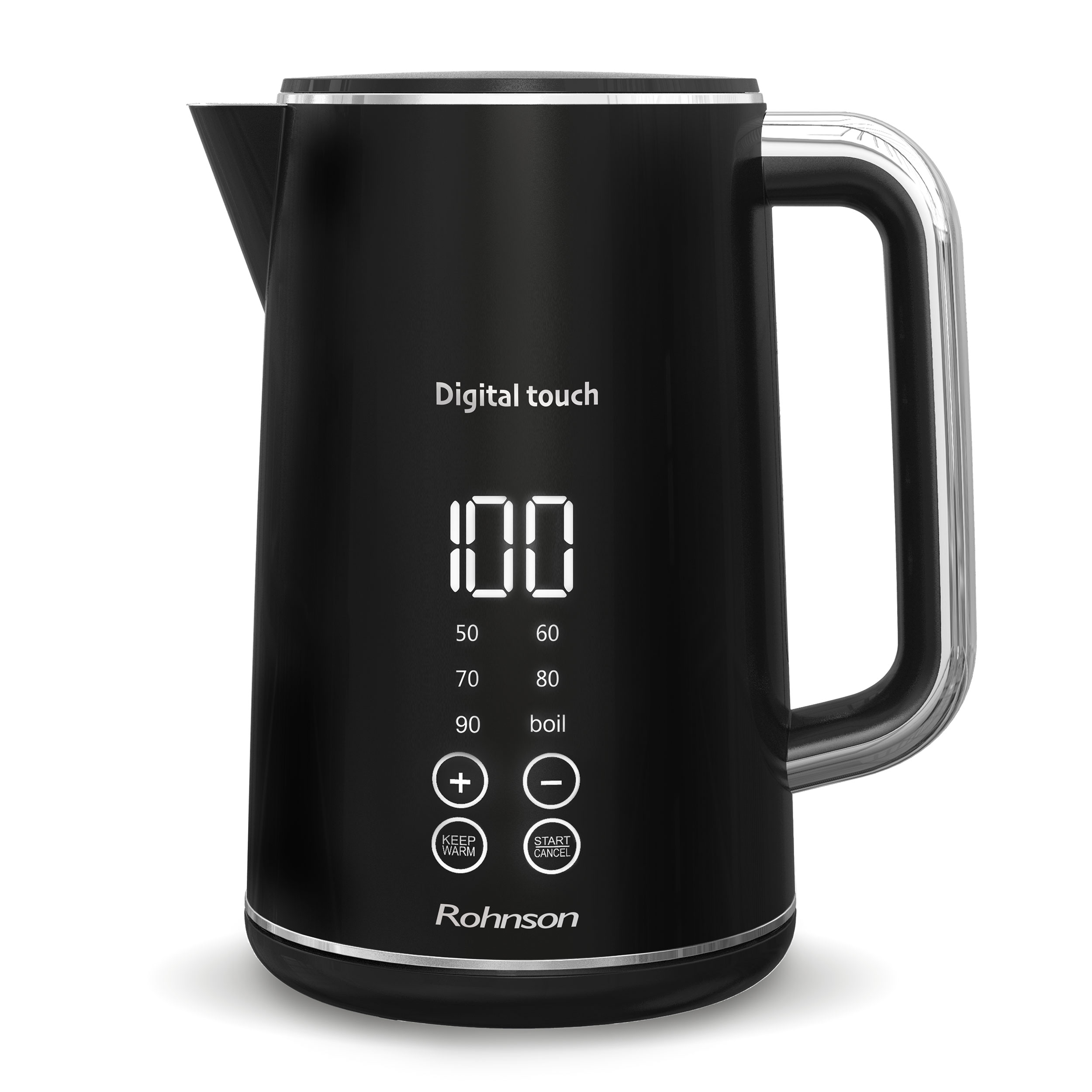 Cana fierbator, Rohnson R7600 Digital touch, Double Wall, 2200W, 1.7L, oprire automata, deschidere automata a capacului, 6 niveluri de setare a 