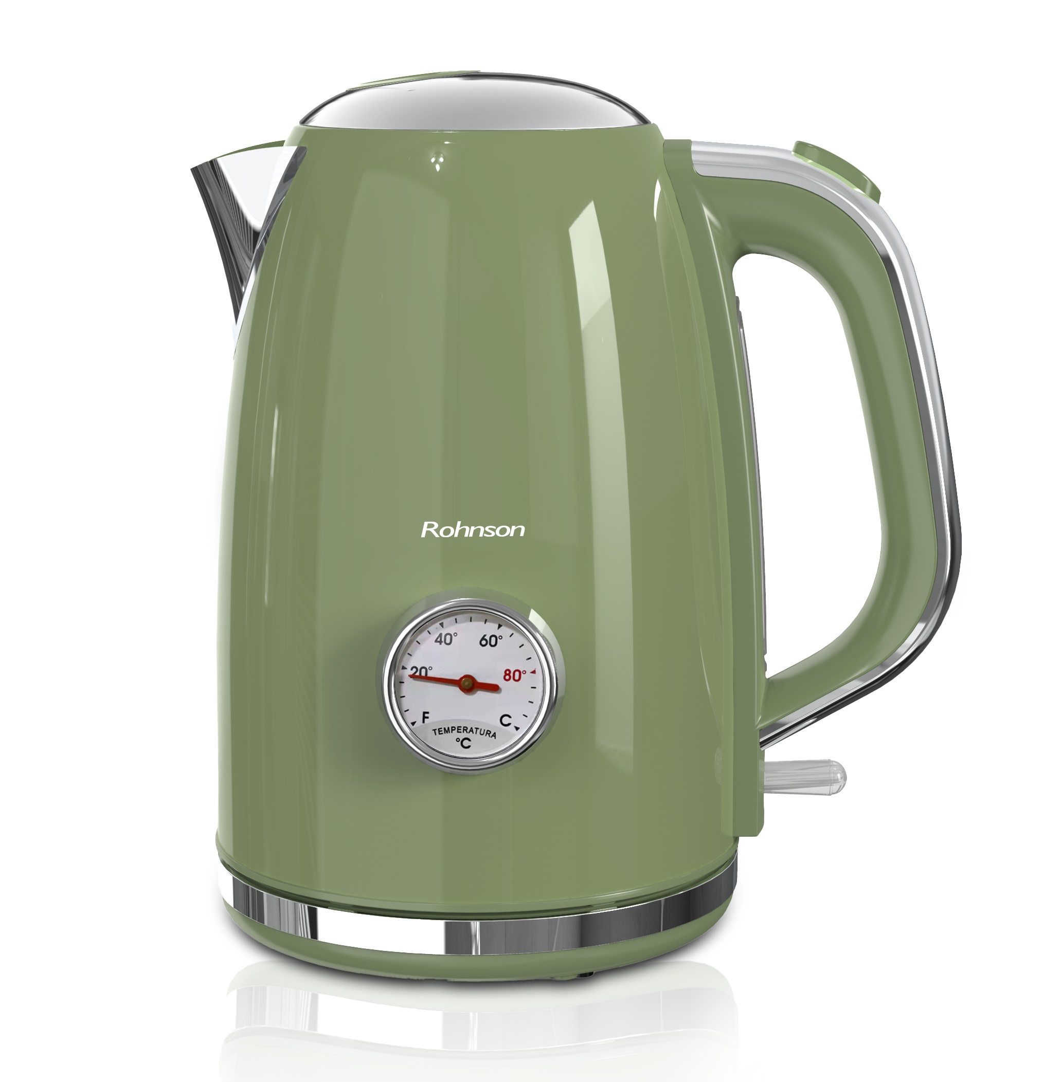 Fierbator electric Rohnson R7715 Nostalgia, 1850-2200W, 1.7 l, baza rotativa, deschidere automată a capacului, depozitare cablu, protectie anti-