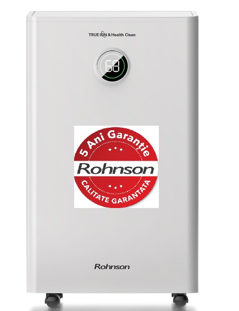Dezumidificator de aer Rohnson R91216 True Ion & Health Clean, functie de ionizare, 100 m², 16 l/24h, Rezervor 5.5 l, 190 m³ / h, Temporizator 1-24 h,