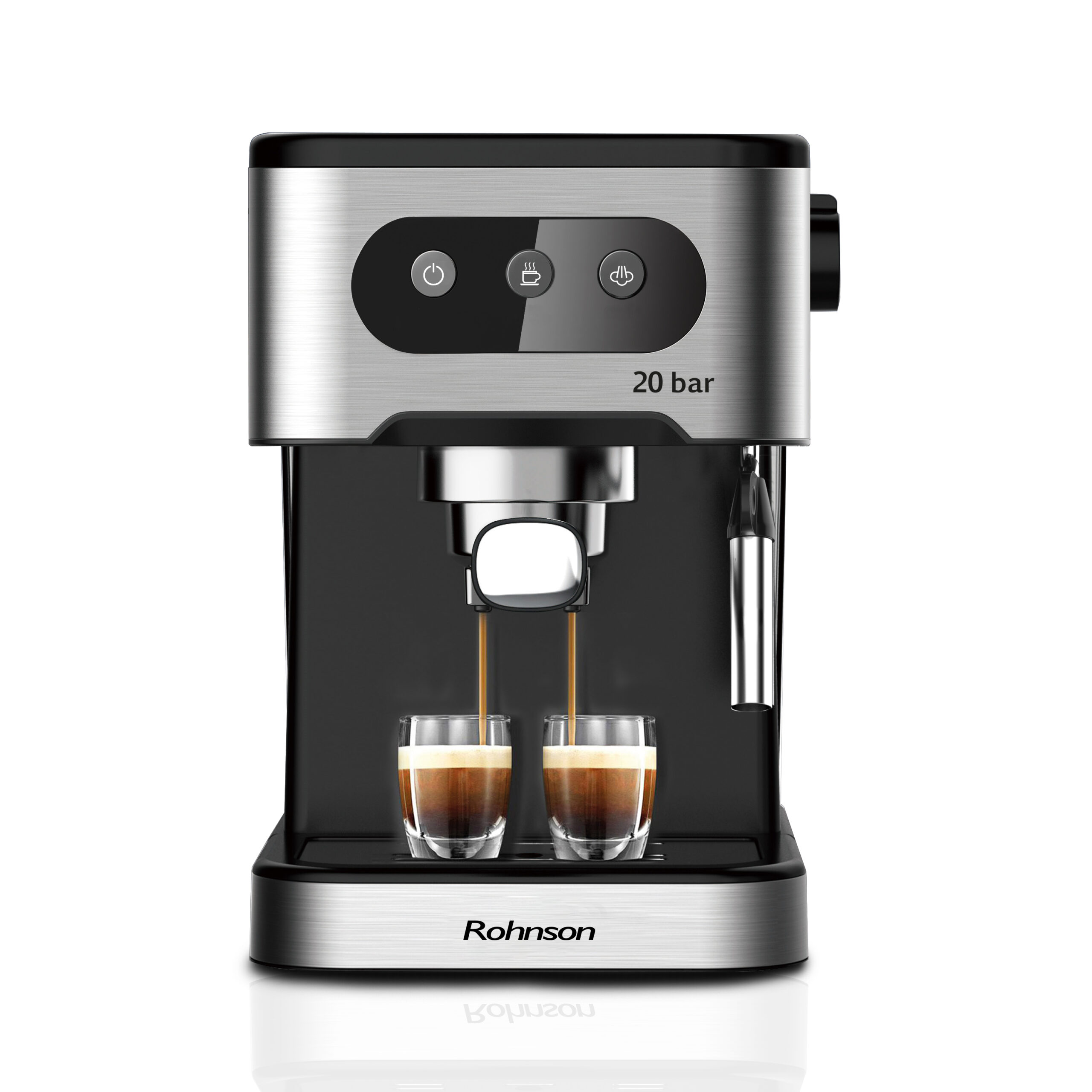 Espressor manual Rohnson R98023, 20 bari, 1350 W, 1,5 L, protectie la supraincalzire si suprapresiune, ERP, NTC, PID, oprire automata, display, semnal