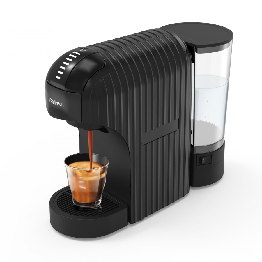 Espressor manual extra slim 2 in 1 (capsule, cafea macinata), Rohnson R98048B, 1.400 W, 20 bar, 0.85L, 7 niveluri cantitate cafea, ERP, oprire automata, negru