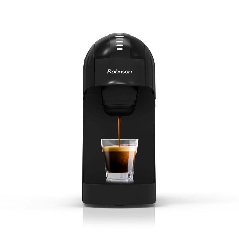 Espressor manual extra slim 2 in 1 (capsule, cafea macinata), Rohnson R98048B, 1.400 W, 20 bar, 0.85L, 7 niveluri cantitate cafea, ERP, oprire automata, negru