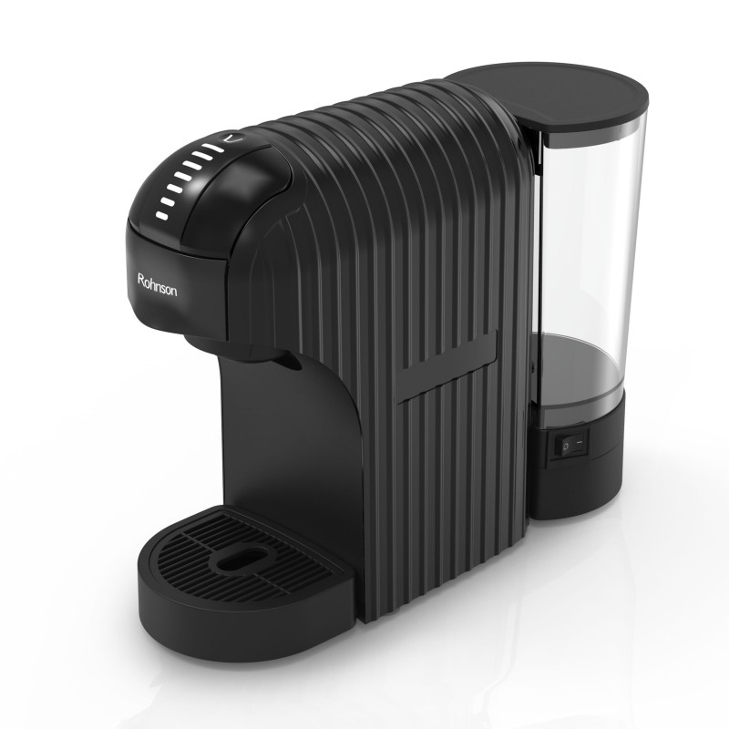 Espressor manual extra slim 2 in 1 (capsule, cafea macinata), Rohnson R98048B, 1.400 W, 20 bar, 0.85L, 7 niveluri cantitate cafea, ERP, oprire automata, negru