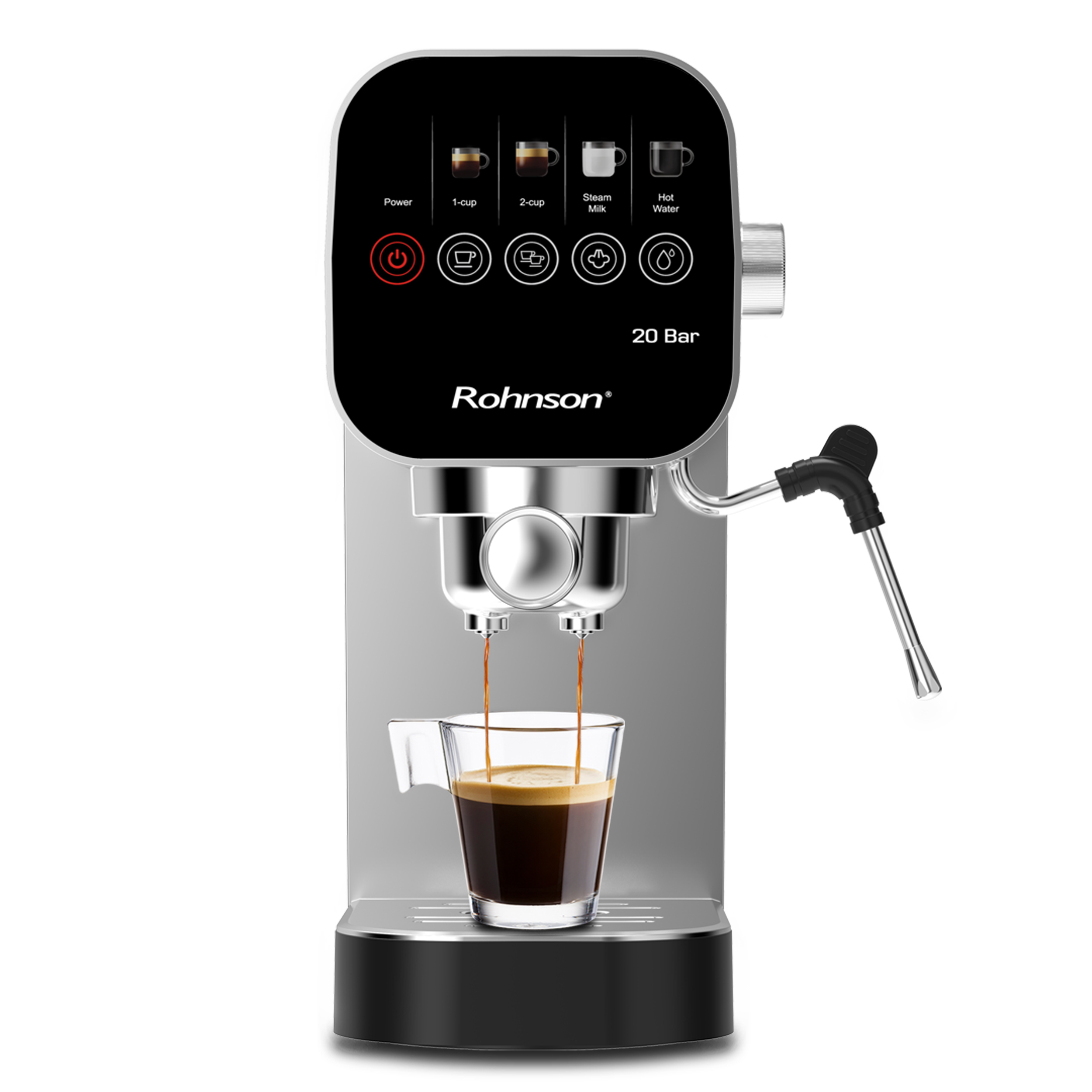 Espressor manual slim, Rohnson R98100, 20 bari, 1.360W, 0,9 L, 70dB, sistem de siguranță împotriva supraîncălzirii și suprapresiunii, sistem de