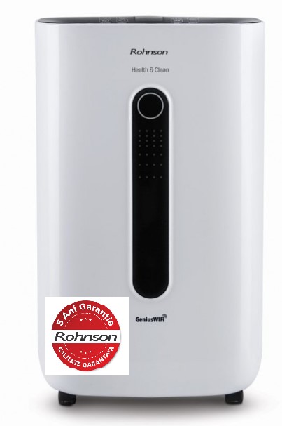 Dezumidificator Genius Wi-Fi cu functie de purificare a aerului si Lampă de sterilizare UV-C, 320W , 120 m², 20L, 195 m³/h, Rohnson R9920