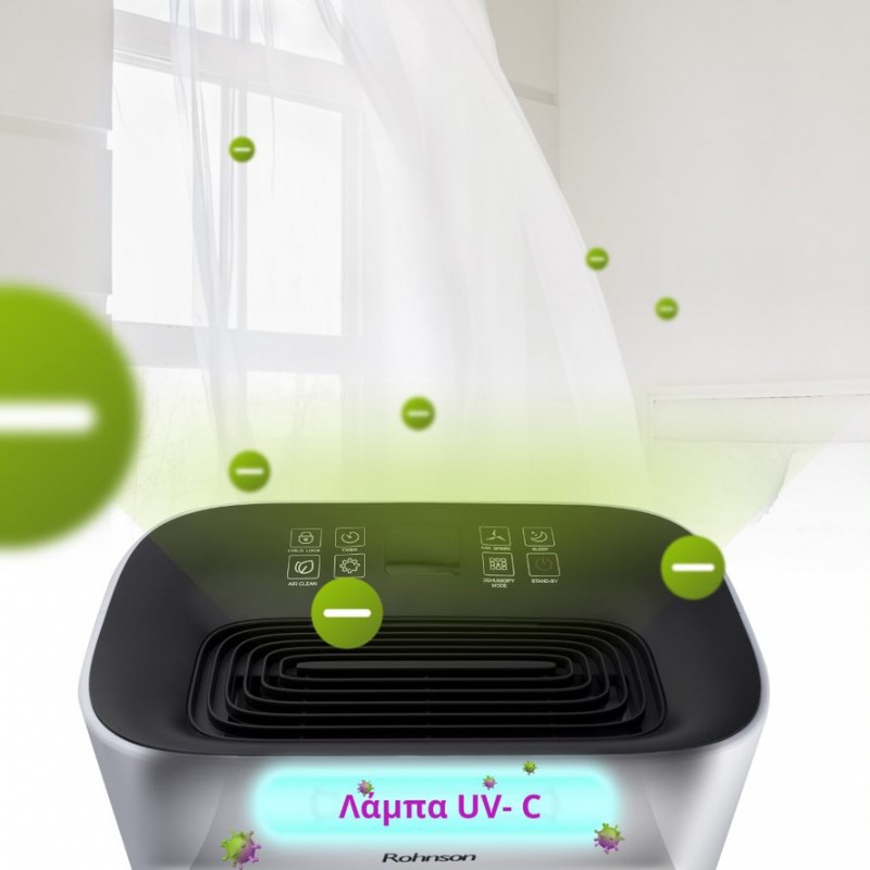 Dezumidificator Genius Wi-Fi cu functie de purificare a aerului si Lampă de sterilizare UV-C, 320W , 120 m², 20L, 195 m³/h, Rohnson R9920